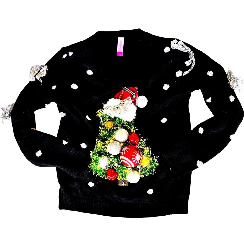 VTG No Boundaries Ugly Christmas Sweater Juniors Large Upcycled Batterie…